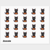 Zwarte Kat Zit op Pompoen Ronde Sticker (Vel)