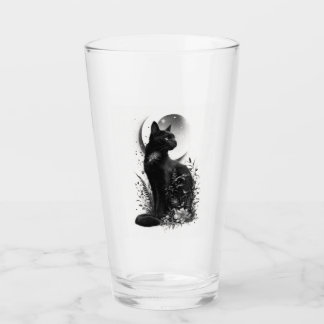 Zwarte Kat Zitgend Tussen Botanisch Lofwerk Glas