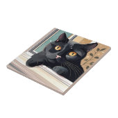 Zwarte kat zittend Art Tegeltje (Zijkant)