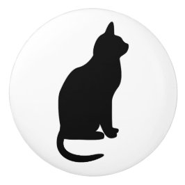 Zwarte kat zittend naar rechts gericht keramische knop