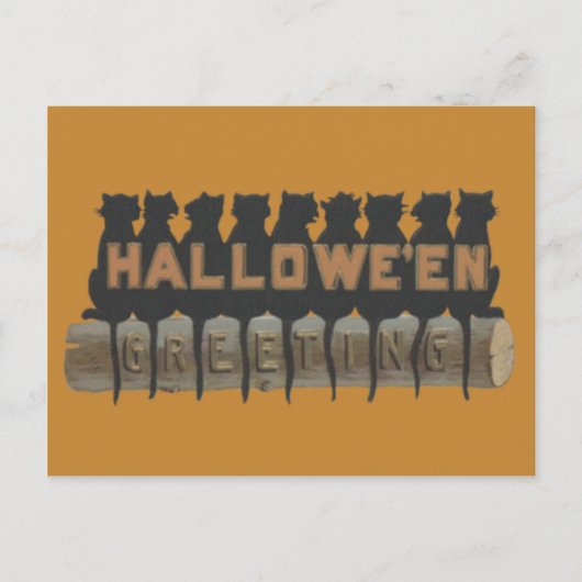 Zwarte kat zittend op log schaduw briefkaart (Voorkant)