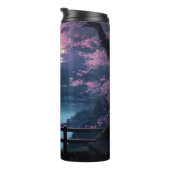 Zwarte kat zittend op meer kunst thermosbeker (Geroteerd rechts)