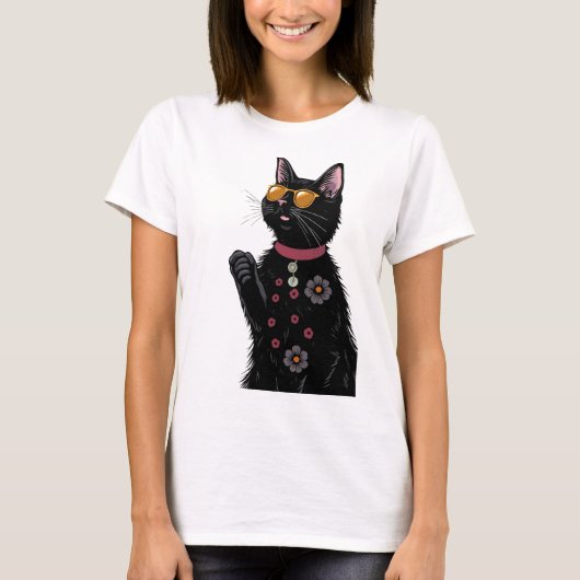 Zwarte kat Zomer Grappig Kat Cadeau voor Dames T-shirt (Voorkant)