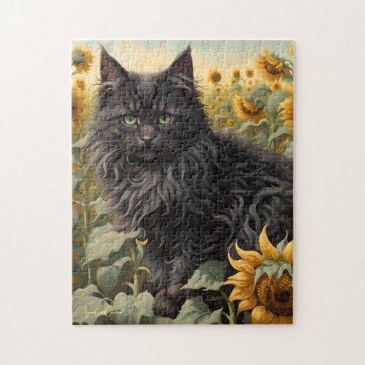 Zwarte Kat Zonnebloem Puzzel Legpuzzel (Verticaal)