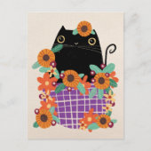 Zwarte kat & zonnebloemen briefkaart (Voorkant)