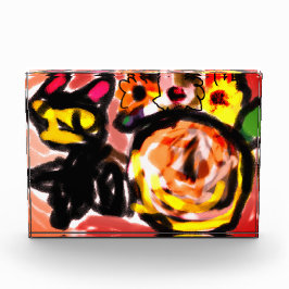 Zwarte kat zonnebloemen fotoblokken