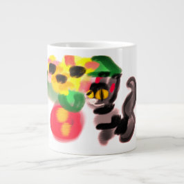 Zwarte kat zonnebloemen grote koffiekop