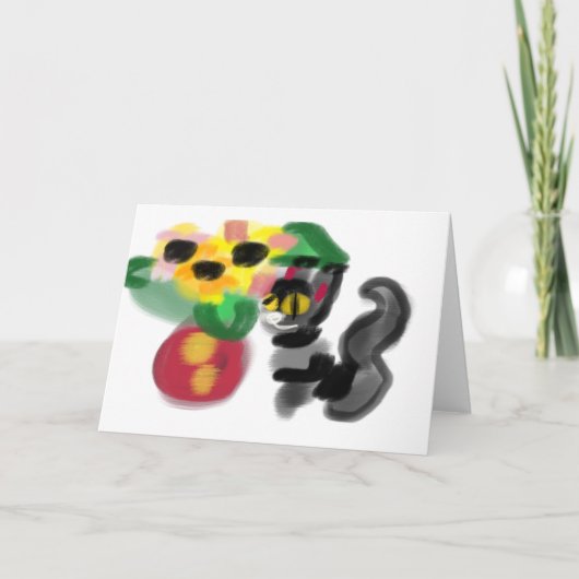 Zwarte kat zonnebloemen  kaart (Voorkant)