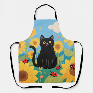 Zwarte Kat Zonnebloemen Lieveheersbeestjes Schort
