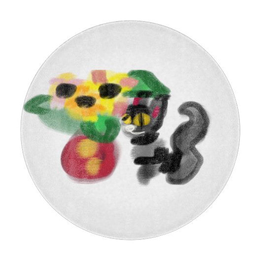 Zwarte kat zonnebloemen  snijplank (Voorkant)