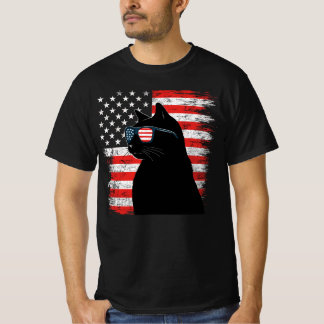Zwarte Kat Zonnebril Amerikaanse Vlag 4 juli T-shirt
