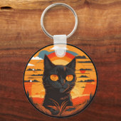  zwarte kat zonsondergang bij zonsondergang sleutelhanger (Voorkant)