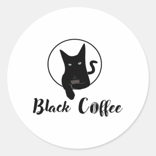 Zwarte kat - zwarte koffie ronde sticker (Voorkant)