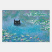 Zwarte kat zwemmen in water Lilies ontkoppelen art Inpakpapier Vel (Voorkant 3)