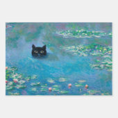 Zwarte kat zwemmen in water Lilies ontkoppelen art Inpakpapier Vel (Voorkant)