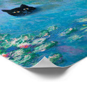 Zwarte kat zwemmen in water Lilies ontkoppelen art Poster (Hoek)
