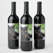  zwarte katfoto Birthday Wijn Etiket (Flessen)