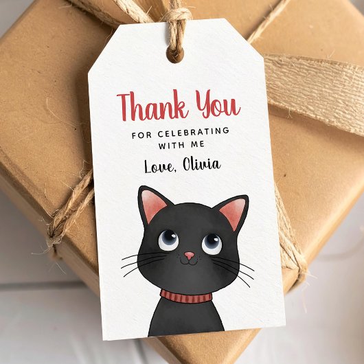 Zwarte katje bedankt cadeaukaart cadeaulabel
