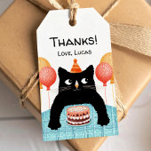 Zwarte katje en verjaardagstaart cadeaulabel