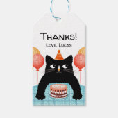 Zwarte katje en verjaardagstaart cadeaulabel (Voorkant)