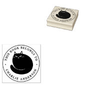 Zwarte katje ex libris bibliotheekboek rubberstempel (Gestempeld)