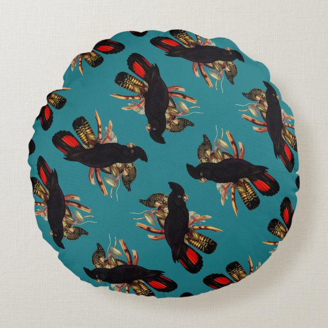  zwarte katkatoeno | Elizabeth Gould 1800 Rond Kussen (Voorkant)