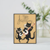  zwarte katmuziek met Banjo Happy Halloween Briefkaart (Staand voorkant)
