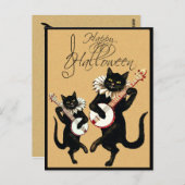  zwarte katmuziek met Banjo Happy Halloween Briefkaart (Voorkant / Achterkant)