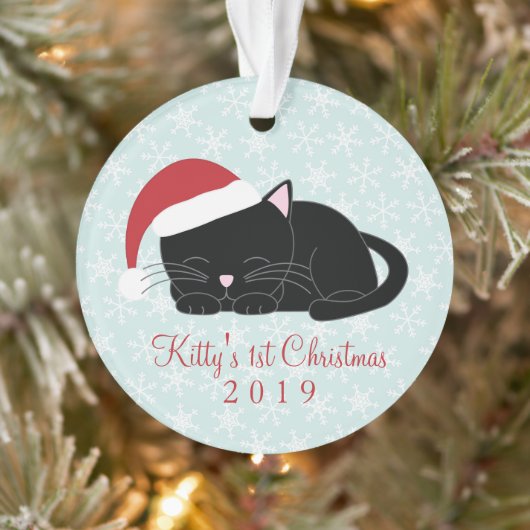 Zwarte kat's eerste kerstfoto ornament (Boom)