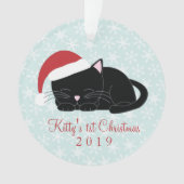 Zwarte kat's eerste kerstfoto ornament (voorkant)