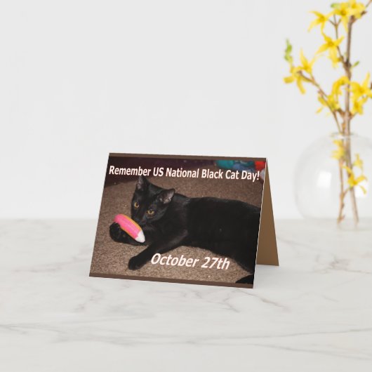 Zwarte kattedag kaart (Gele Bloem)