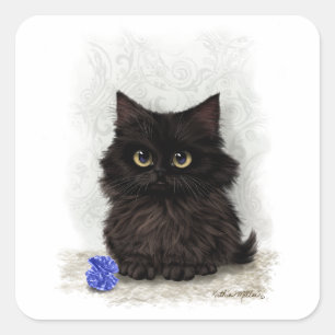 Zwarte katteken cartoon vierkante sticker