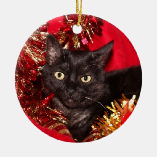 Zwarte kattekerst keramisch ornament (Voorkant)