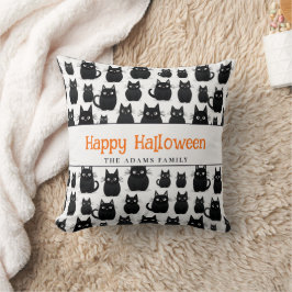 Zwarte katten aangepaste naam Happy Halloween Kussen