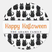 Zwarte katten aangepaste naam Happy Halloween Ronde Sticker (Voorkant)