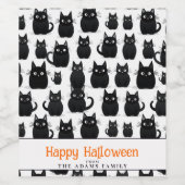 Zwarte katten aangepaste naam Happy Halloween Wijn Etiket (Enkel label)