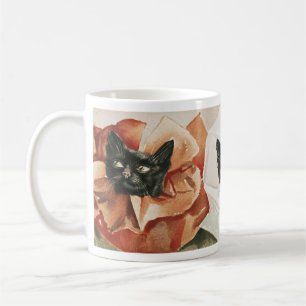 Zwarte katten Bloemen Halsband Koffiemok
