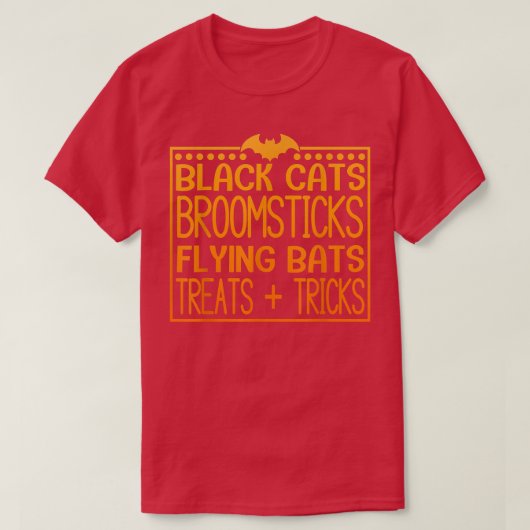 Zwarte katten Broomsticks Vliegende vleermuizen T-shirt (Design voorkant)