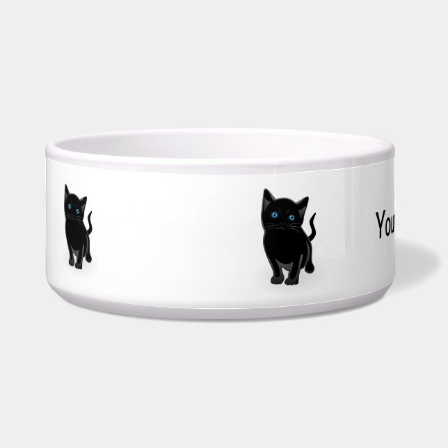 Zwarte katten cartoon voerbakje (Voorkant)
