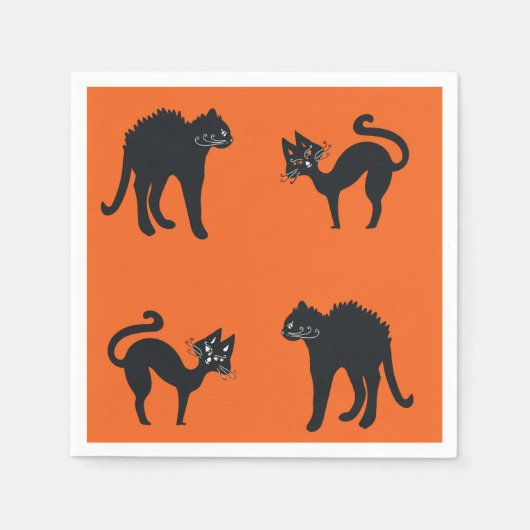 Zwarte Katten Cocktail Papieren Servetten Hallowee (Voorkant)