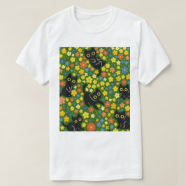 Zwarte Katten | Cute Zwarte Katten Bloemrijke Weid T-shirt