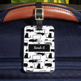 Zwarte katten die op het laptoppatroon zitten bagagelabel