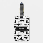 Zwarte katten die op het laptoppatroon zitten bagagelabel (Achterkant verticaal)