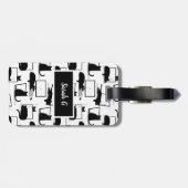 Zwarte katten die op het laptoppatroon zitten bagagelabel (Achterkant horizontaal)