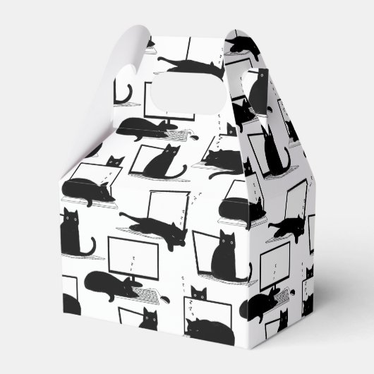 Zwarte katten die op het laptoppatroon zitten bedankdoosjes (Achterkant)