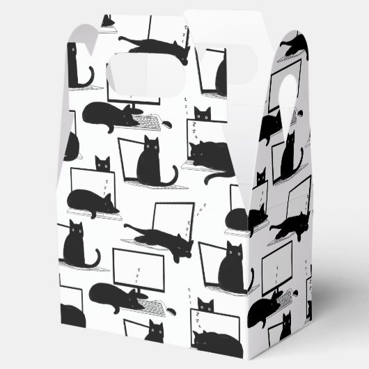 Zwarte katten die op het laptoppatroon zitten bedankdoosjes (Geopend)