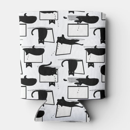 Zwarte katten die op het laptoppatroon zitten blikjeskoeler (Achterkant)