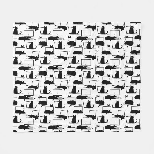 Zwarte katten die op het laptoppatroon zitten fleece deken (Voorkant (Horizontaal))