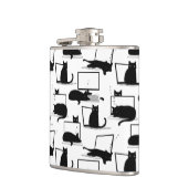 Zwarte katten die op het laptoppatroon zitten heupfles (Links)