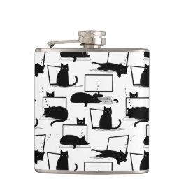 Zwarte katten die op het laptoppatroon zitten heupfles